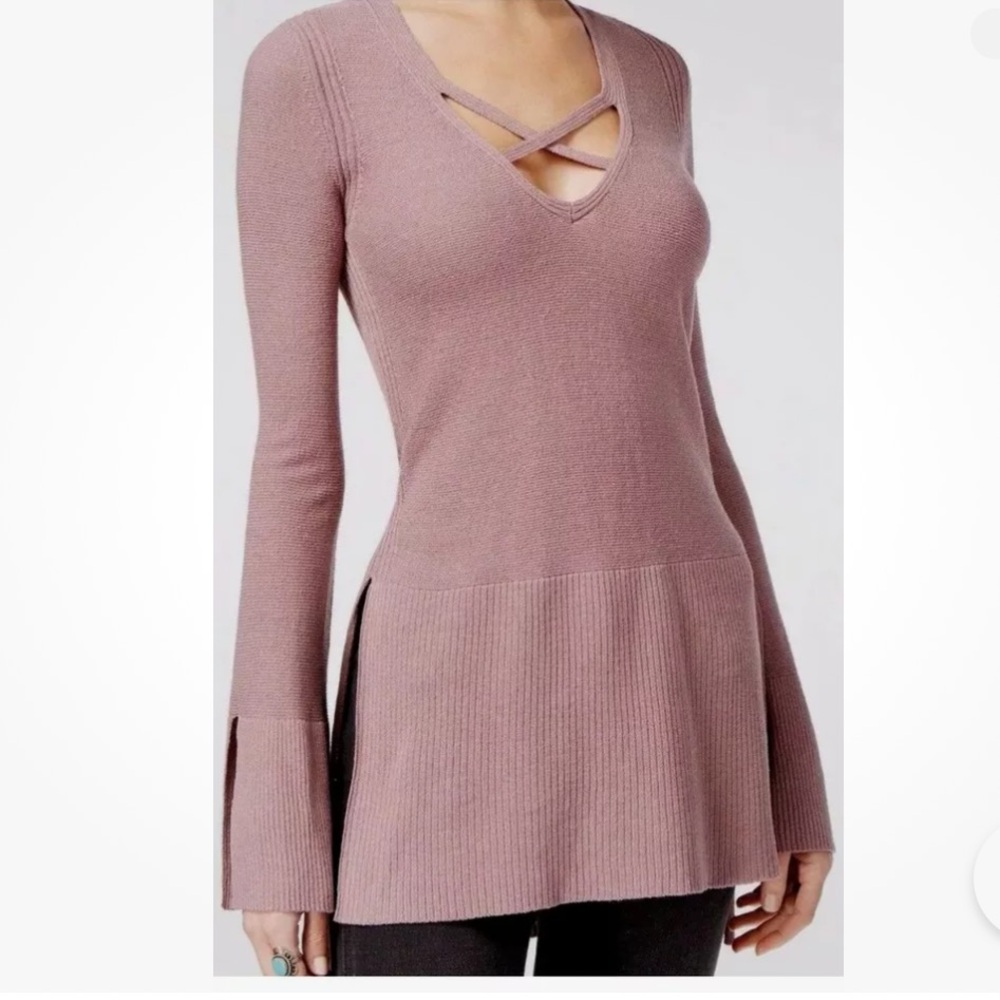 Free People Criss Cross Tunic Sweater Mauve Medium